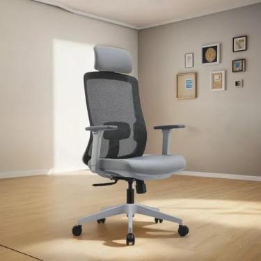 Imagem de Cadeira Presidente BLM189 P BlumeOffice Ergonômica, Suporta até 110kg, Encosto em Tela, Apoio Lombar, Assento com Espuma Injetada, Regulagem de Altura (Cinza/Cinza)