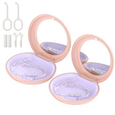 Imagem de Pacote com 2 capas retentoras com espelho, compatível com Invisalign, estojo alinhador ortodôntico com ferramenta de remoção e escova, rosa