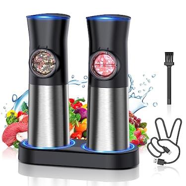Imagem de EVANLAN-Salt-and-Pepper-Grinder-Set -  Large Capacity USB Rechargeable Automatic Pepper Mill Grinder Adjustable Coarseness One Hand Operated Stainless Steel/