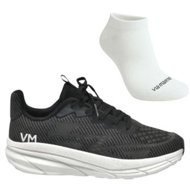 Imagem de Kit Tênis Casual Feminino Via Marte 261-001-01 e Meia, 35, Preto, Cinz