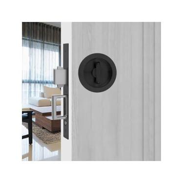 Imagem de Fechadura de porta de bolso de privacidade, ferragens de bloqueio de porta de bolso resistente, alças ocultas, fechadura de encaixe de porta de bolso redonda moderna com puxadores de salto automáticos