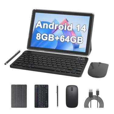 Imagem de Tablet 2 em 1, tablets Android 14 de 10 polegadas, tablet com teclado e mouse, capa protetora dobrável, película protetora de tela, caneta Stylus de 8 GB + 64 GB/1 TB, expansão 5G, WiFi BT 5.0, WiFi6