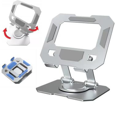 Imagem de Suporte para Tablet em Aço Carbono Com Metal Resistente Apoio para Mesa Pedestal Portátil Dobrável Articulado Base Rotativa 360º Ajustável Compatibilidade 4-13" (Prata)