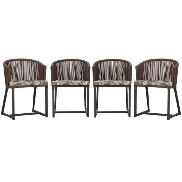 Imagem de 4 Cadeiras De Jantar Noronha Preta Corda Náutica E6 Trama Marrom