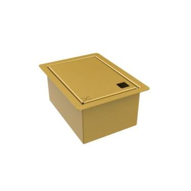 Imagem de Porta Esponja Inox Com Tampa Lisa Embutir Granito 15x11cm Dourado - HZ