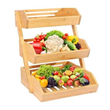 Imagem de Cesta De Frutas Para Balcão Da Cozinha,Fruteira Grande De Com Três Andares | Organizador Para Piquenique Exterior Casamento Pequenos Espaços