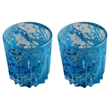 Imagem de Conjunto 2 Copos de Whisky 300ml Copos Para Suco Drink Whisky De Vidro Grosso (Personalizado) Azul Neon Com Azul