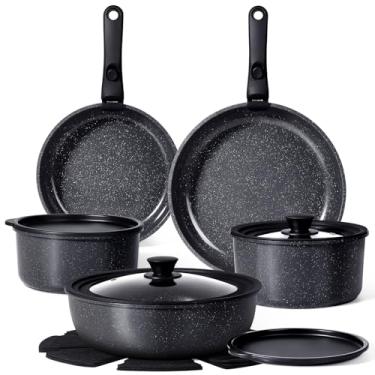 Imagem de GiPP Conjunto de panelas e frigideiras de cerâmica, antiaderente, com cabo removível, saudável, não tóxico, sem PFOA e PTFE, seguro para lava-louças e forno, panela e panela de indução, 15 peças