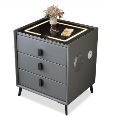 Imagem de Mesa De Cabeceira Led Inteligente Com 3 Gavetas, Mesa De Cabeceira Com Estação De Carregamento Armazenamento Sem Fio, Mesa Lateral Com Alto-falante Bluetooth, Mesa De Cabeceira, Light Gray