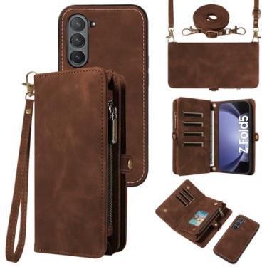 Imagem de Asuwish Capa de celular para Samsung Galaxy Z Fold 5 5G 2023 com zíper carteira destacável com protetor de tela de vidro temperado alça transversal flip porta-cartões ZFold5 Z5 G Fold5 5Z mulheres