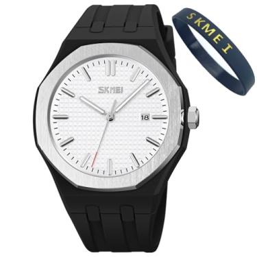 Imagem de SKMEI Relógio de pulso masculino de silicone, fácil de ler, à prova d'água, esportivo, casual, moderno, analógico, quartzo, luminoso, para pais, presente preto, G9299, preto e branco, Tendência