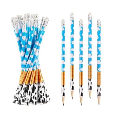 Imagem de Gosknor 20 lápis inspirados em brinquedos, lápis de história de desenho animado de madeira com borracha, canetas de impressão de vaca fofas para lembrancinhas de festa de aniversário, escola, material