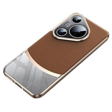 Imagem de HAOMRIYL Capa de couro para Huawei Pura 80 Ultra/80 Pro +/80 Pro/80, capa de telefone empresarial minimalista com tudo incluído, proteção para câmera, marrom, 80