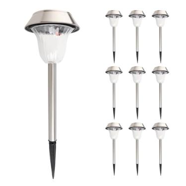 Imagem de Domary Luzes de Jardim Solar Luzes de Aço Inoxidável de Aço Inoxidável LED Lâmpada de Decoração de Lâmpada de Paisagem para Pátio Jardim Quintal (Pacote de 10)