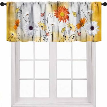 Imagem de Cortina de margarida de fazenda para janela, vintage rústica borboleta floral laranja amarela primavera verão cortinas de janela para banheiro, quarto, sala de estar, cozinha, 1 peça, 137 x 45 cm