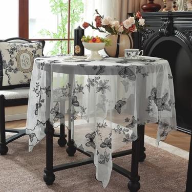 Imagem de Toalha de mesa de renda bordada estilo francês pequena toalha de mesa quadrada de renda com capa de mesa de café para sala de estar, casamento, chá de bebê, festa, decoração de casa, 109 x 109 cm