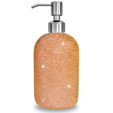 Imagem de SlowVibes Dispensador de sabão dourado brilhante de 510 g com bomba de aço inoxidável à prova de ferrugem, frasco líquido recarregável para lavar as mãos para banheiro, cozinha, dispensador de