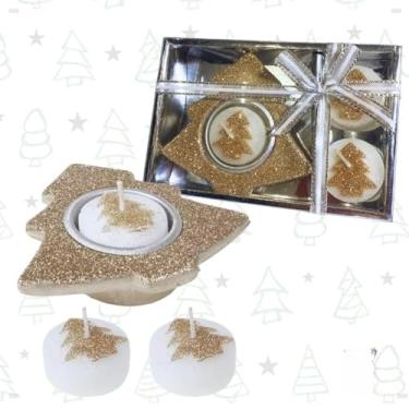 Imagem de Castiçal Natalino Arvore C/Vela Real Gliter Decoração Natal (Prateado)