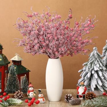 Imagem de Norme 18 Palhetas artificiais de ramos de baga vermelha neve, 32 cm, galhos de baga de azevinho, palitos de árvore de Natal, galhos foscos, para decoração de mesa de casa