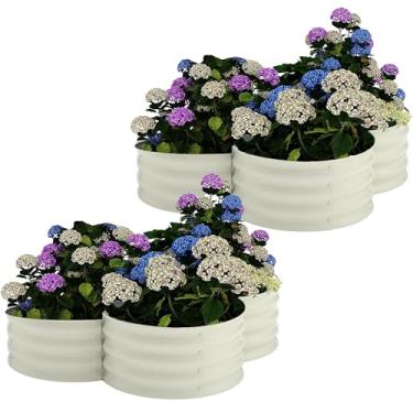Imagem de Pacote com 2 canteiros elevados de aço galvanizado – caixas de metal revestidas com pó de 0,6 mm com design de borda floral, ferrugem e profundidade de 30 cm para vegetais, flores, ervas (fácil