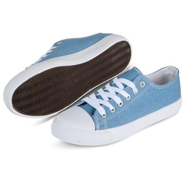 Imagem de hello basics Tênis de lona feminino casual de cano baixo moderno tênis feminino para uso diário, Azul médio, 37