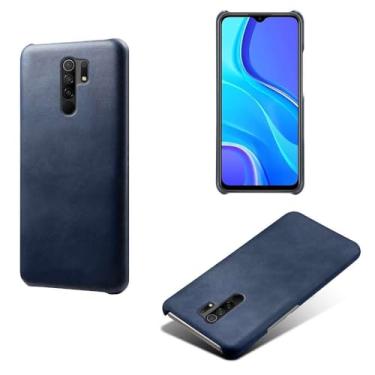 Imagem de Capa para Xiaomi Redmi 9 Prime,Proteção contra quedas,Casca de volta de cor sólida simples,Design de couro de imitação de plástico-Blue