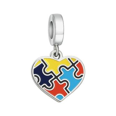 Imagem de BlingNuts Quebra-cabeça autista Heart Love com pingente de autismo compatível com pulseiras Pandora Charms para mulheres