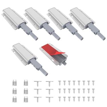 Imagem de Mskilrh Pacote com 6 ferragens para abrir o armário, travas de toque para portas de armário, trava magnética para armários, travas magnéticas para armários abrirem, prata