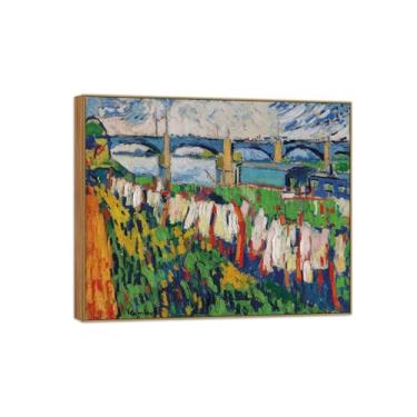 Imagem de BMZFYBS Pôster e impressões de arte famosa da paisagem - pintura em tela para decoração de parede - ponte 2 - pintura de moldura de madeira para casa 90 x 108 cm 35 x 42 pol