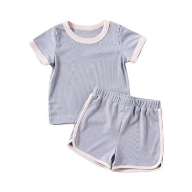 Imagem de Conjunto De 2 Peças De Roupa Infantil De Algodão Com Manga Curta E Sho