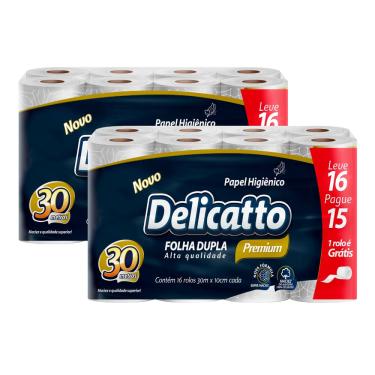 Imagem de Kit Com 2 Pacotes Papel Higiênico Delicatto Folha Dupla Neutro com 16 Rolos 30M Cada