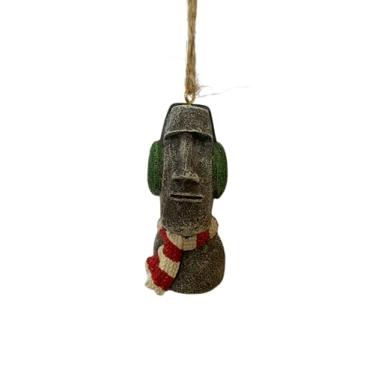 Imagem de Enfeite de árvore de Natal Bella Haus Christmas Shoppe Moai Head | Estatueta de árvore de estátua Tiki | Decoração engraçada de resina de 7,6 cm para férias na ilha de Páscoa