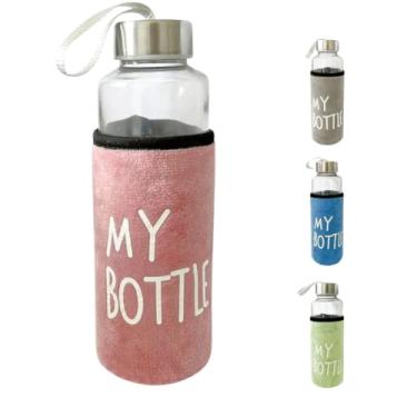 Imagem de Garrafa Squeeze de Vidro Com Luva Protetora 400ml Academia Caminhada (Rosa)