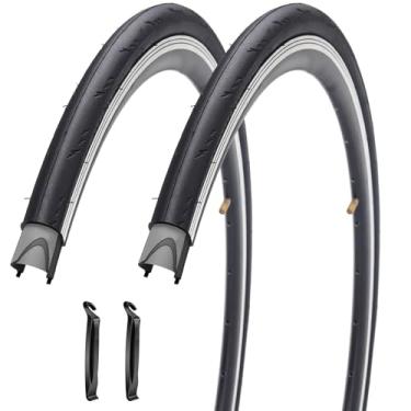 Imagem de SIMEIQI Pacote com 2 pneus de bicicleta dobráveis 700x23C (23-622) 700C pneus de substituição com contas dobráveis, resistentes a perfurações para bicicletas de corrida e passageiros (Slick-A)