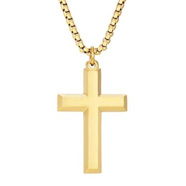 Imagem de VIPV Colar de cruz masculino prata ouro preto aço inoxidável borda chanfrada pingente cruz colar cristão para homens crucifixo caixa pingente comprimento 55-61 cm, 24 inches, Metal, Sem Pedra Preciosa