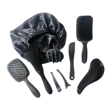 Imagem de Kit 05 Escova Raquete Flex Escova Mágica e Polvo Massageador de Silicone Touca de Cetim Beauty Flash(PRETO)