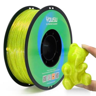 Imagem de YOUSU Filamento de TPU transparente Galaxy Glitter 1,75 mm, 95A (42D), filamento flexível para impressora 3D, galáxia amarela transparente com efeito de brilho estrelado, carretel de 1 kg, serve na
