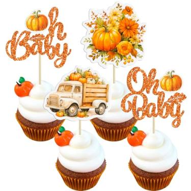 Imagem de Gyufise 24Pcs Little Pumpkin Baby Shower Cupcake Toppers Pumpkin Baby Shower Cupcake Pick Decorations Fall Themed Gender Reveal Party Decorations Supplies Orange