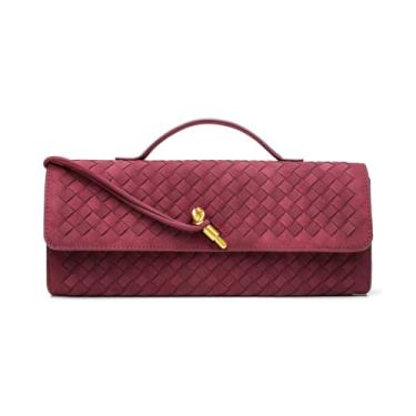Imagem de JYG Bolsa feminina de camurça de tecido moderno para noite bolsa de ombro casual clutch bolsa transversal com fivela de metal 2025, Vinho tinto