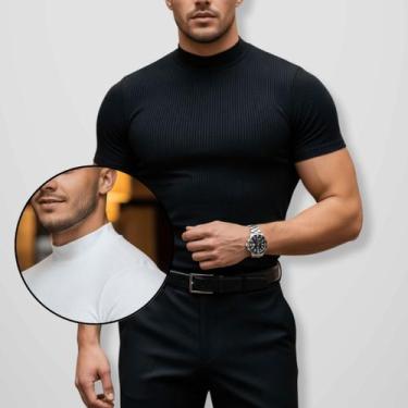 Imagem de Camiseta Gola Alta Masculina Estilo Casual, Elegante - Camiseta Canela