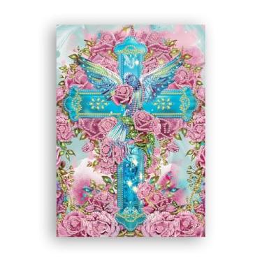 Imagem de Zariocy Kits de arte de diamante de formato especial 5D para adultos, pintura de diamante rosa DIY flores religião cristal diamante bordado pinturas artísticas artesanato para decoração de parede de