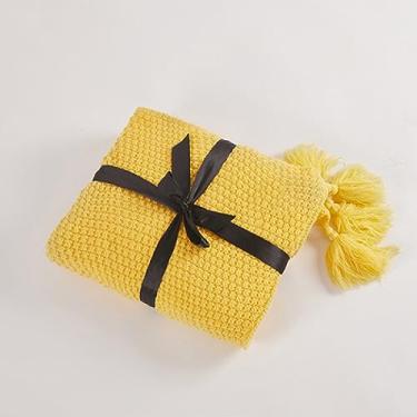 Imagem de Manta De Café Daeti Thread Blaket Com Borla Bege Cinza Sólido Blaket Para Sofá De Quarto Têxtil Doméstico Kitted Blaket, Yellow, 180x200cm(71x79inch)