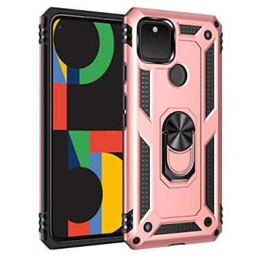 Imagem de SORAKA Capa para Google Pixel 5 com suporte de anel, capa protetora para Google Pixel 5, capa traseira de policarbonato rígido com placa de metal para suporte magnético de telefone e carro, ouro rosa