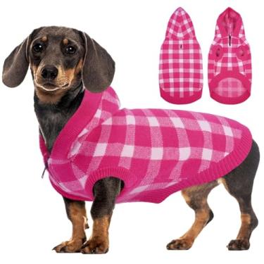 Imagem de Kuoser Moletom com capuz xadrez para cães, suéteres quentes de lã para cães pequenos, malha de inverno PP suéter de cachorro de Natal, roupas para animais de estimação em clima frio para meninas e