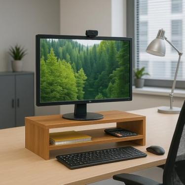 Imagem de Suporte Duplo Base para Monitor Mdf Ergonômico Mesinha Home Office Mesa Gamer Suporte Apoio P/ Tv Notebook MDF Escritório Base (freijo)