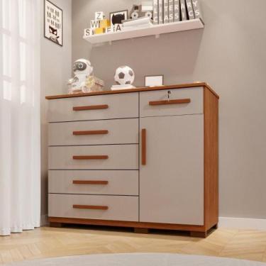 Imagem de Cômoda Infantil 6 Gavetas 1 Porta Sofia Espresso Móveis Cinamomo / Off