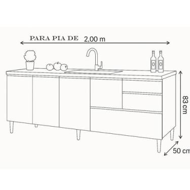 Imagem de Gabinete Balcão Para Pia 2 Metros Maceió Castanho Puxador Aluminio - M