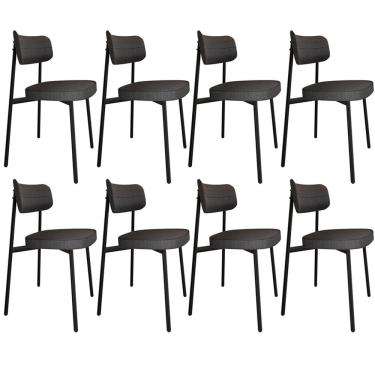 Imagem de Kit 08 Cadeiras Estofada Para Sala de Jantar Astrid Preto C01 Linho Preto - Lyam Decor