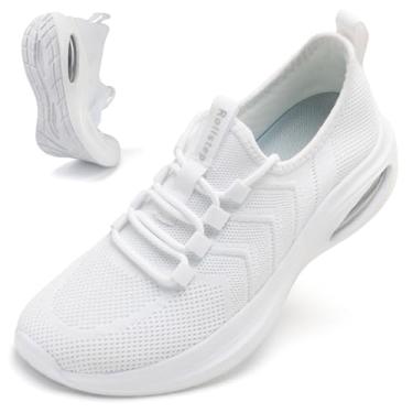 Imagem de Rollstep Tênis feminino de largura extra larga com amortecimento de ar, tênis de corrida ultraleve, academia, treino, treino, respirável, com suporte de arco, Branco, 9-9.5 Wide