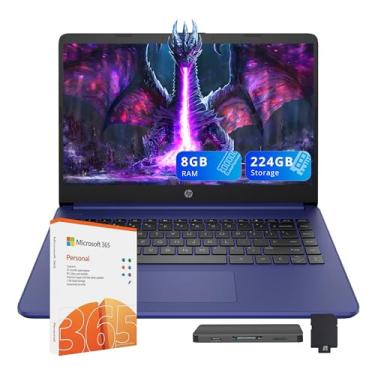 Imagem de HP Stream Laptop leve HD de 14 polegadas, Intel Celeron N4120, 8 GB de RAM, 224 GB de armazenamento (64 GB eMMC + estação de ancoragem de 160 GB), gráficos Intel UHD, webcam HD, 1 ano de Office 365